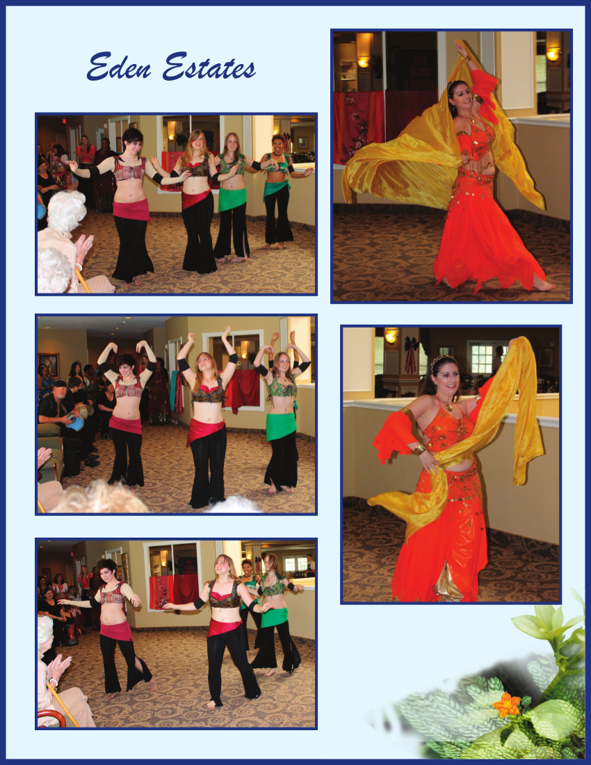 collage of dancers and drummers performing for residents at Eden Estates